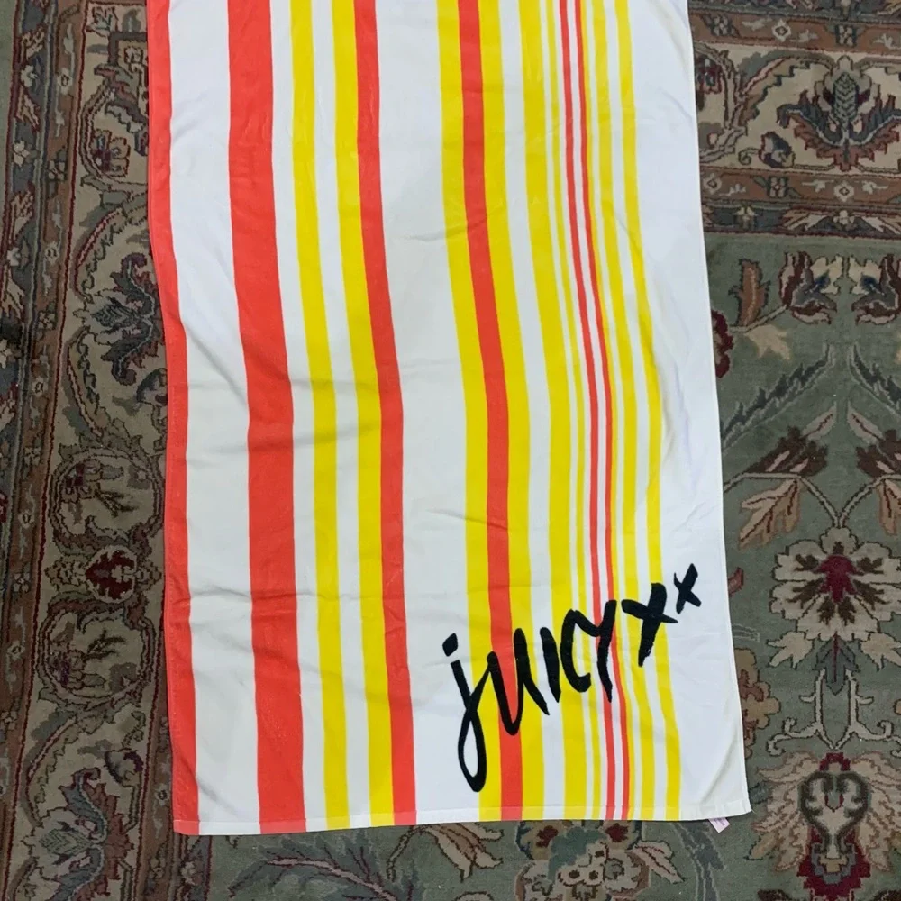 Juicy Couture Striped Red Orange Yellow White Retro Summer Beach Towel